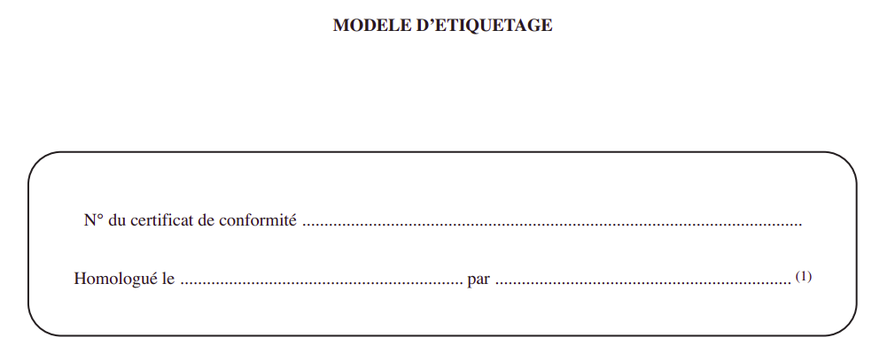 Algeria type approval label template – Modèle d'étiquetage ARPCE/ANF with Certificate of Conformity number and homologation date